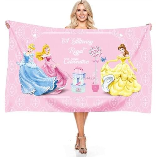 3d Disney Princess Pink Bath Towels Snow White Cinderella Aurora Ariel Microfiber Beach Towel Adult Children 140x180cm Big Towel