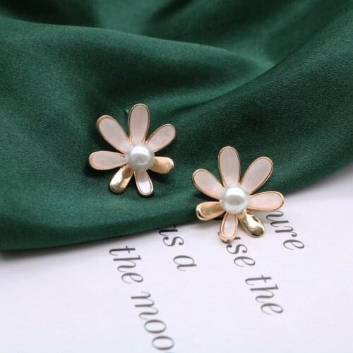 Flowers Pearl Brincos Stud Earrings Copper Material Cute Wedding Pendiente For Modern Female