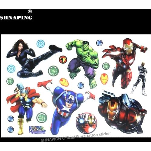 SHNAPIGN Little Super hero Children Cartoon Temporary Tattoos Sticker Fashion Summer Style Elsa Waterproof Girls Kids Boys Hot