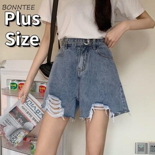 Shorts Women New High-street Plus Size S-5XL Chic Empire Hole Vintage Wide-leg Loose Harajuku Ulzzang Students All-match Female