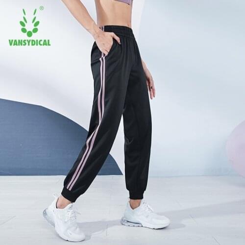 VANSYDICAL Jogging Pant Women Striped Running Sport Gym Long Sweatpant Training Elastic Waist Workout Track Pants Female Casual
