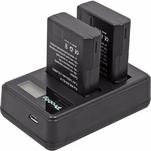 2Pcs Probty EN-EL14 EN EL14 Battery + Dual Charger for Nikon P7800 P7700 P7100 D3400 D5500 D5300 D5200 D3200 D3300 D5100 D3100