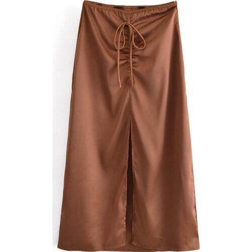 Za Summer New Womens Satin Lace High Waist Split MIDI Skirt 04661175700