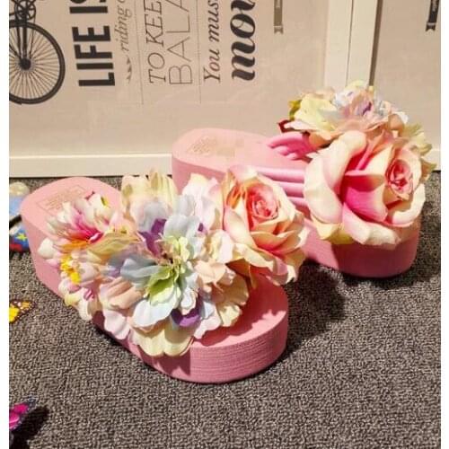 Large size fashion flip flops slope with thick crust female minimalist resort beach sandals and slippers Free shipping