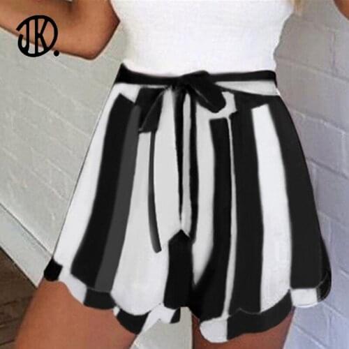 Plus Size Female Stripe Shorts New Arrivals Bowknot Tied Lace-up Elastic High Waist Short Summer Women Casual Oversized Shorts