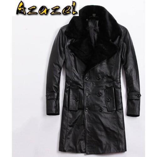 Winter new thick Cowhide Jacket Genuine leather clothes male slim Long detachable fur collar windbreaker men tide Plus Size coat