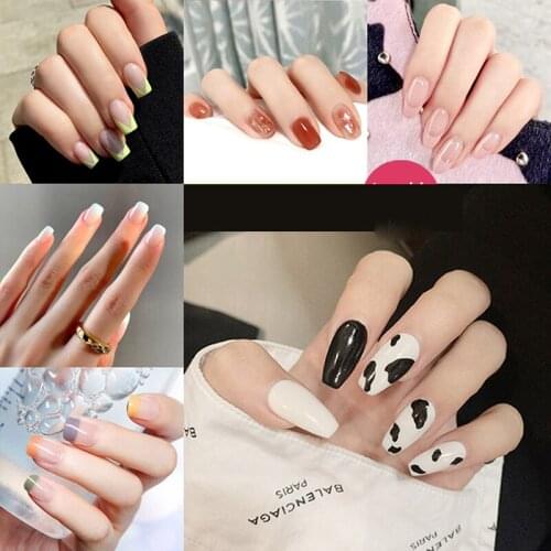 24pcs/Set Long Coffin Fake Nails False Glue Nails Art Acrylic Full Cover Tips Manicure Sticker