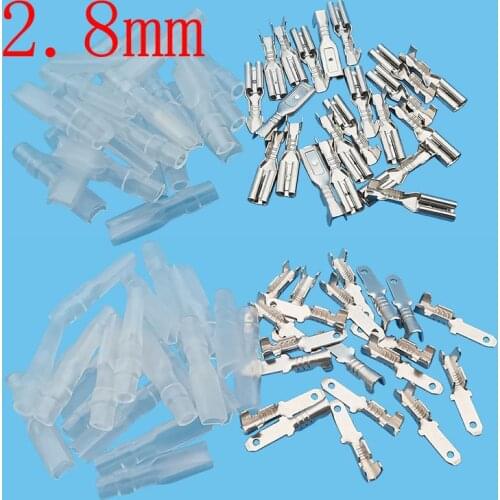 40Pcs 2.8mm Male and Female Wire Spade Connector Wire Crimp Terminal Block with Insulating Sleeve Kit for Electrical Wiring