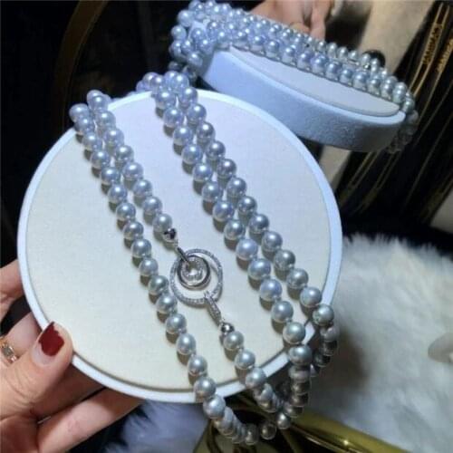 Free shipping 35inch 10mm gary shell Pearl CZ Necklace 925 silver micro inlay zircon clasp diy accessory jewelry