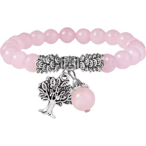 Bracelet Crystal 7 Chakra Stone Beads Rose Quartz Bracelet Stone Tree of Life Charms For Bracelets Women Jewelry