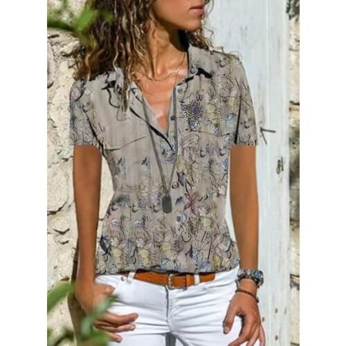 Elegant short-sleeved women shirt Loose shirt women casual plus size blouse