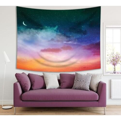 Tapestry Magic Sky With Stars New Moon and Colorful Clouds Artwork Orange Red Purple Blue Green