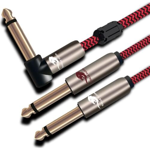 Premium Audio Cable Angled MONO 6.35mm to Dual 6.35mm Guitar Cable for Amp Mixing Console 6.5 TS Jack 1/4" Cable 1M 2M 3M 5M 8M