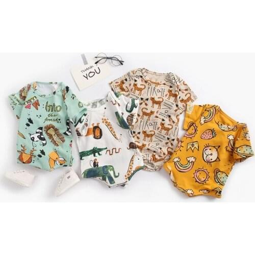 0-24M Newborn Baby Girl Short Sleeve Solid Print Cotton Romper Jumpsuit Outfits Baby Clothes