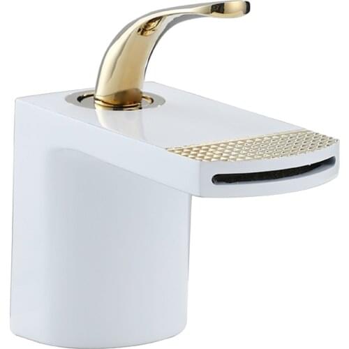 Bathroom Faucet Brass Waterfall Sink Single Hole Single Handle Hot and Cold Faucet Deck Mounted, White, Black, Gold, Silver