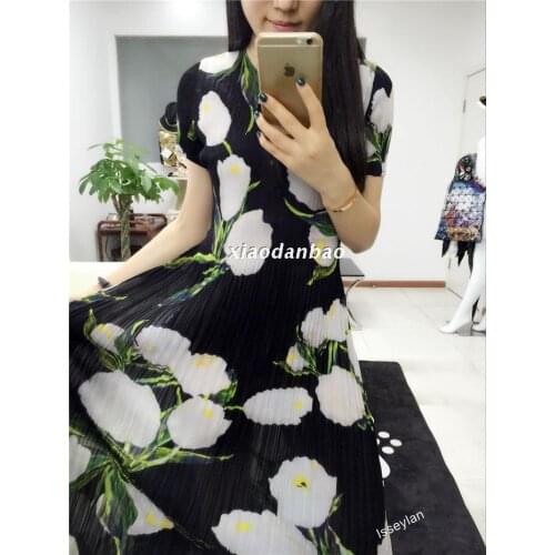 HOT SELLING Miyake fashion o-neck dress autumn spell false short sleeve print dress IN STOCK