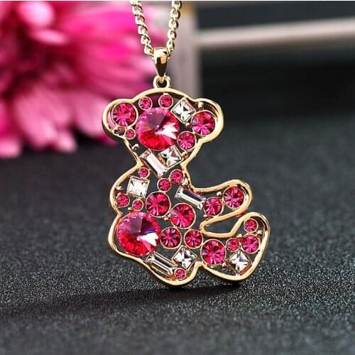 Magic Ikery 2016 Wholesale Animal Sleepy Bear sweater Long Chain crystal Necklace Jewelry for Women pendants Collares