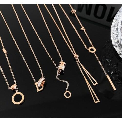 ARLIE Fashion Women Titanium Steel Crystal Necklace Simple Choker Collares Temperament Pendants Adjustable Chain Wedding Jewelry
