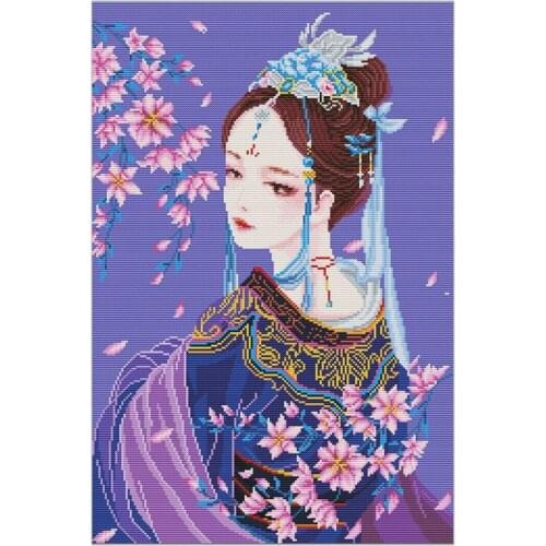 Cross Stitch Stamped Kits Printed Embroidery Cloth Needlepoint Kits Easy Patterns For Tang Costume Beauty 11CT