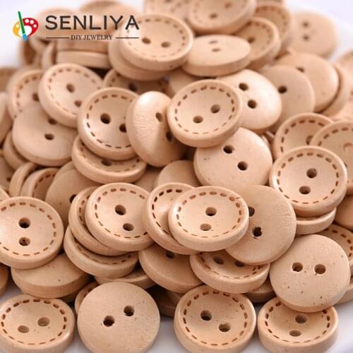 New 100-400Pcs/Pack Natural Color Round Line 15mm 2Holes Wooden Buttons Fit Sewing Scrapbooking Buttons For Craft DIY Mixed Sew