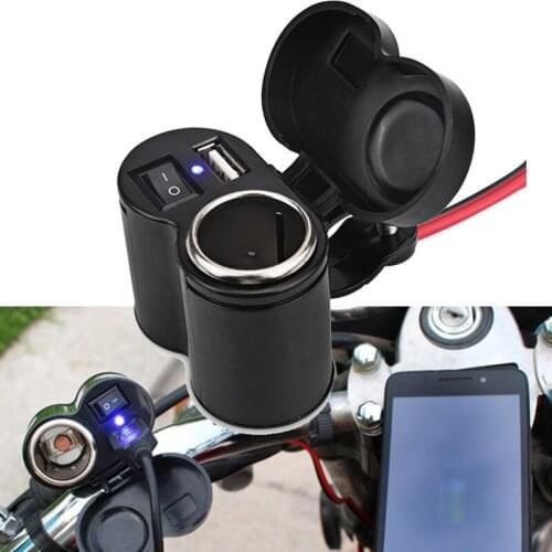 Cigarette Lighter For Motorcycle USB Charger Power Socket Scooter Handlebar Mounted Charger USB Socket Motorcycle 12V Waterproof