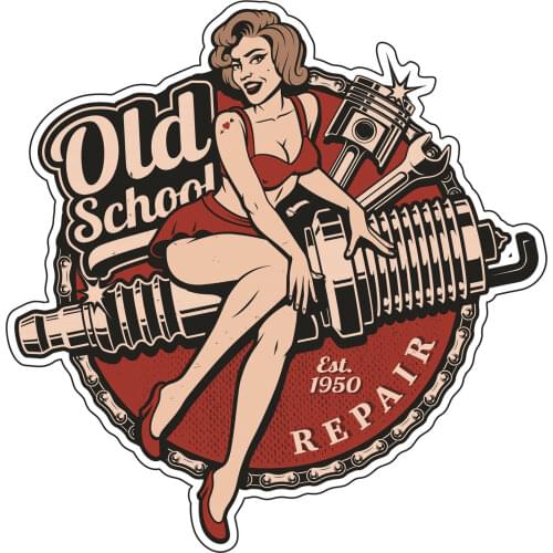 Pin up Repair Girl Old School Sticker Bobber Cafe Racer Retro #22