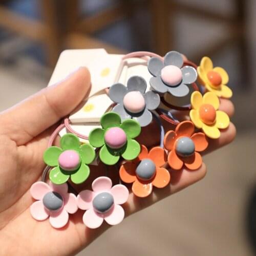 2PCS Cute Five Petal Flower Princess Headwear Kids Elastic Hair Bands Children Ropes Girls Accessories Cartoon Baby Headdress