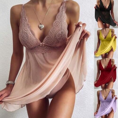 Sexy Erotic Nightdress Plus Size 5XL Ladies Fashion Lace Patchwork V-Neck Nightdress Erotic Pajamas Nightwear