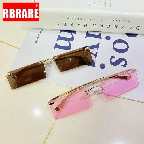 RBRARE Fashion Rimless Sunglasses Women Square Metal Frame Sunglasses for Women Luxury Designer Eye Glasses Frames for Women