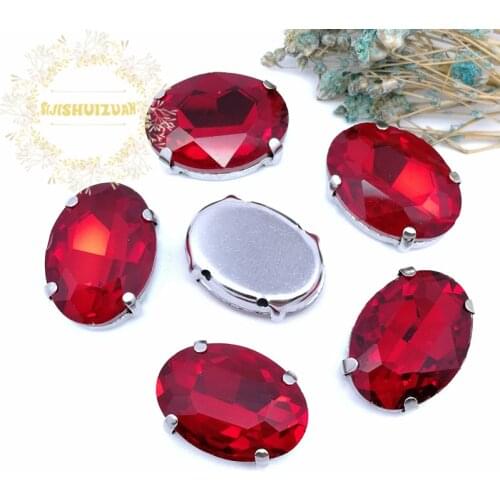 Red Crystal Glass Sew-on OVAL Rhinestones with Claw DIY Dresses and Clothes13*18 10*14 8*10 18*25 20*30 6*8