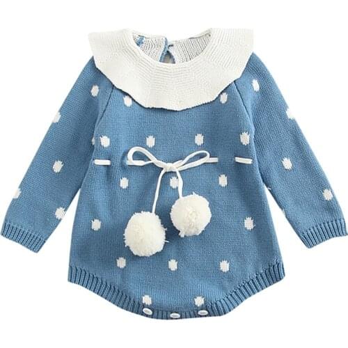 TELOTUNY Infant Newborn Baby Girl Clothes Dot Knit Romper Bodysuit Crochet Clothes Outfits Fashion Warm Casual Sweater