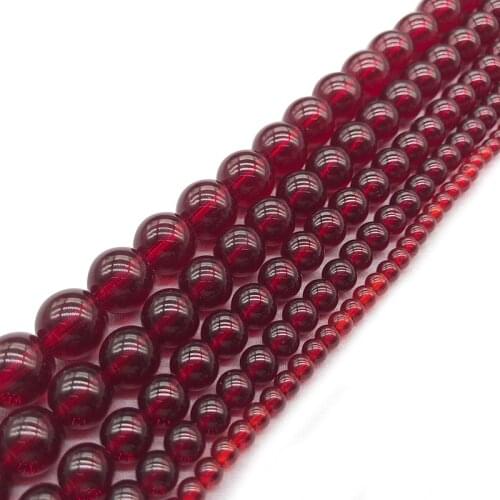 Dark Red Glass Smooth Loose Beads Garnet DIY Beads 15" Strand 4 6 8 10 12 MM Pick Size For Jewelry Necklace Bracelet Making