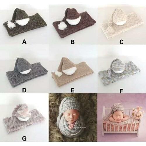 Vintage Newborn Stretch Knit Wrap Hat Set Baby Swaddle Wrap Newborn Photography Props Baby Christmas Gift