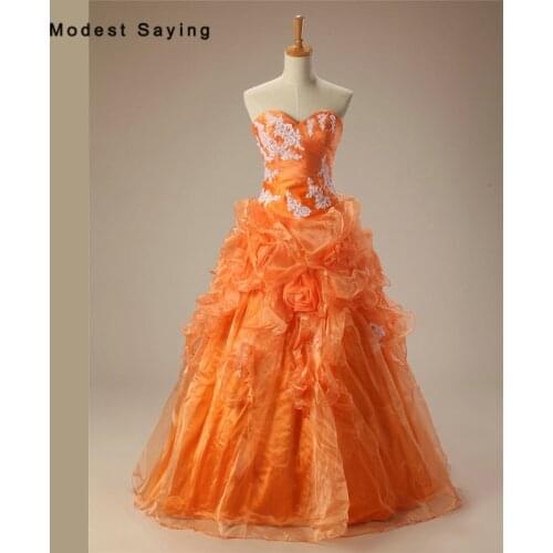 Vintage Orange and Ivory Ball Gown Lace Evening Dresses 2017 with Ruffled Skirt Formal Women Party Prom Gowns robe de soiree
