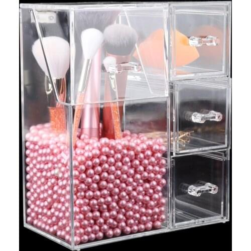Waterproof Acrylic Makeup Brush Holder Pot Cosmetic Brushes Storage Case Makeup organizer with Drawers Lipstick Pencil Storage