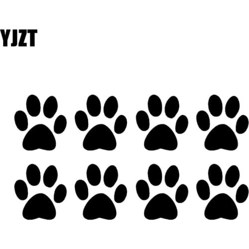 YJZT 14.2*7.6CM 8PCS Dog Paw Prints Decals Motorcycle Car Body Cover Scratch Fashion Decorative Stickers Black/Sliver C6-0013