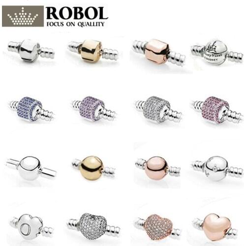 RLLEN 4 100% 925 Silver Jewelry Classic Chain Head Round Heart Zircon Chain Head (Multi Color Style Selection) DIY Bracelet