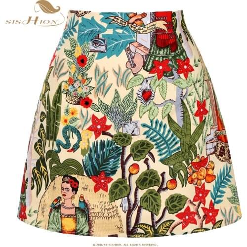 SISHION 2021 Summer Cotton Short Skirt SS0008 Women Ladies Mini Skirt Sexy Vintage Punk Floral Print falda corta Y2K