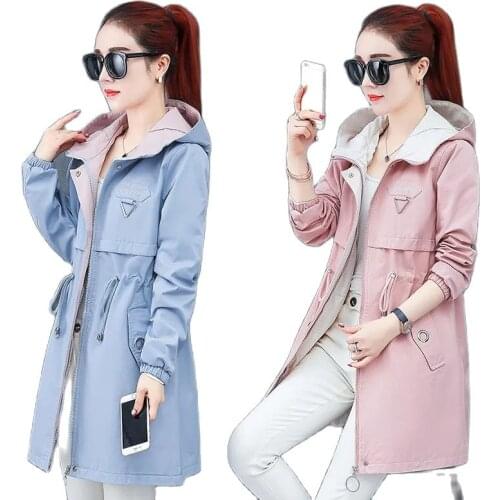 New 2021Spring Autumn Jacket Women Mid-long Ladies Windbreakers Coat Thin Top Outerwear Ms Casual Hooded Zipper Female Jacket