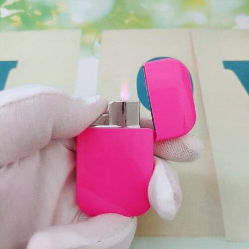 Mini Extra-thin Pink Lighter for Women Windproof Red Flame Cigarette Lighter Inflatable Butane Torch Lighter Smoking Accessories