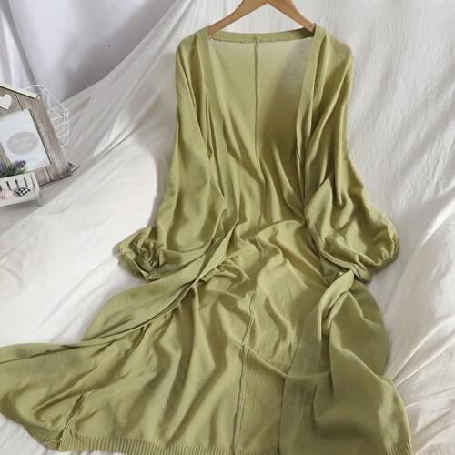 Summer long cardigan knitted jacket with Cardigan Korean pure color simple loose sunscreen shirt Cardigans for women fashion