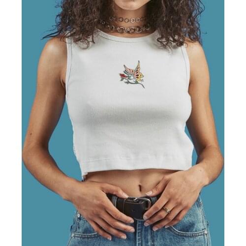 Butterfly Print Sexy Crop Top Women Summer Hollow Out Sleeveless O Neck T Shirt Femme Vintage Casual Streetwear Tank Tops 2021