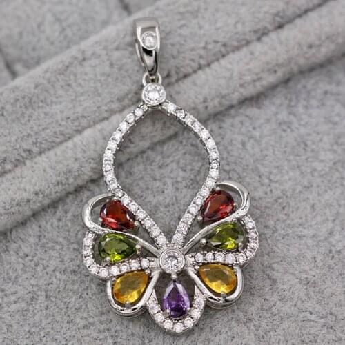 New Bohemian Oval Pendant for Women white Gold Plated Zirconia Red Green Necklace Pendant Fashion Wedding Jewelry Accessories