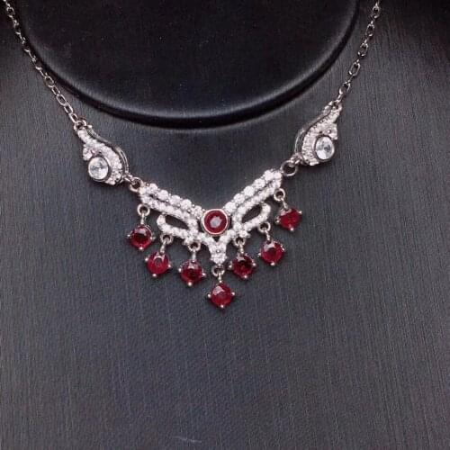 Natural red ruby gem Pendant necklace S925 silver Natural gemstone necklace Fashion Tassels crown woman wedding fine jewelery
