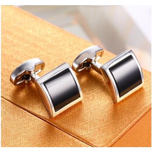 10pairs/lot Quality Silver Square Business Cufflinks Black Glass Inlaid Cuff Links Mens Jewelry Wholesale
