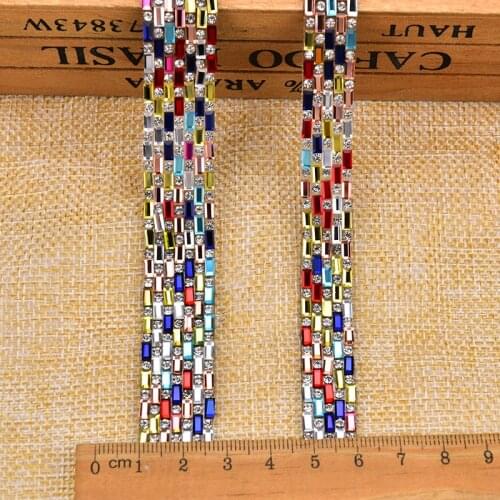 2 Yard/Lot Rhinestone Trimming 1.1cm/1.8cm Width Hotfix Banding Mix Color Strass Crystal Ribbon Bridal Applique Wedding Dress