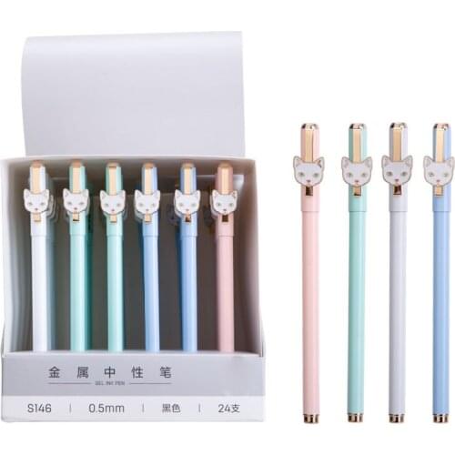 4pcs Cat Animal Cute Metal Pen Cartoon Cat Black Ink Gel Pen Office & School Kids Writing Supplies Journal Gift supplies