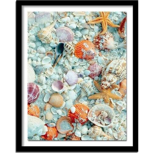 Diamond Painting Cross Stitch Sea Scenery Full Round Diamond Embroidery Shell Needlework Rhinestone Crafts