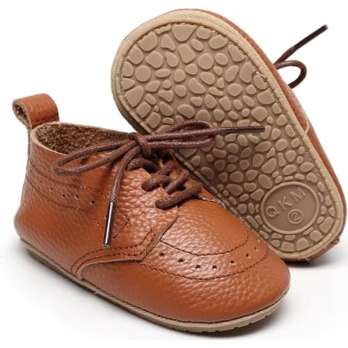 Baby Shoes Girls Boys British Style Lace-up Genuine Leather Anti-slip Shoe Canvas Sports Sneakers Footwear First Walkers