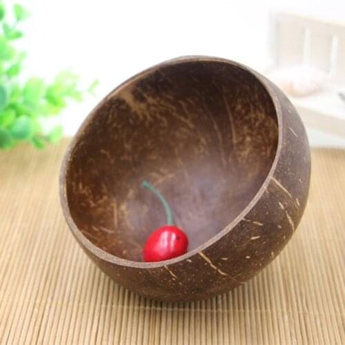 Large Capacity Coconut Shell Salad Bowls Vintage Style Eco Natural Rice Bowls with Spoon Creative Hotel/Home Tableware